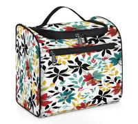Mexpekil Beauty case da viaggio con motivo geometrico a fiori per donne e uomini, grande, impermeabile, per trucco e cosmetici, Multicolore, 10.2 x 6.5 x 9.2 inches, Beauty case