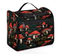 Mexpekil Beauty case da viaggio con piante rosse a forma di fungo per donne e uomini, grande, impermeabile, per trucco e cosmetici, Multicolore, 10.2 x 6.5 x 9.2 inches, Beauty case