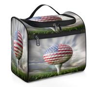 Mexpekil Beauty case da viaggio da appendere con 11 scomparti, bandiera americana, palla da golf, astratto, impermeabile, organizer da viaggio per accessori, shampoo, contenitori per articoli da