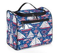 Mexpekil Beauty case da viaggio da appendere con 11 scomparti, barca a vela Giorno dell'Indipendenza Patriottismo Impermeabile Trucco Cosmetico Borsa Organizzatore da viaggio per accessori Shampoo