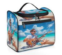 Mexpekil Beauty case da viaggio da appendere con 11 scomparti, bel ragazzo che suona la chitarra, spiaggia costa, borsa per cosmetici da viaggio impermeabile organizer da viaggio per accessori shampoo