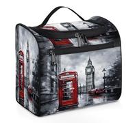 Mexpekil Beauty case da viaggio da appendere con 11 scomparti, Big Ben rosso a due piani autobus acquerello UK impermeabile trucco cosmetico organizer da viaggio per accessori shampoo contenitore