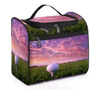 Mexpekil Beauty case da viaggio da appendere con 11 scomparti, borsa da trucco resistente all'acqua al tramonto con palline da golf, organizer da viaggio per accessori shampoo, contenitori per