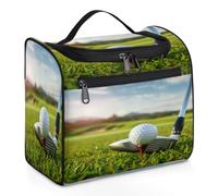 Mexpekil Beauty case da viaggio da appendere con 11 scomparti, borsa per cosmetici impermeabile per palline da golf, organizer da viaggio per accessori, shampoo, articoli da toeletta, Erba palla da