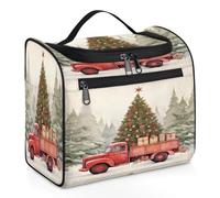Mexpekil Beauty case da viaggio da appendere con 11 scomparti, camion rosso, regalo di Natale, albero di Natale, impermeabile, borsa cosmetica, organizer da viaggio per accessori shampoo contenitore