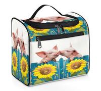 Mexpekil Beauty case da viaggio da appendere con 11 scomparti, che bacia il maiale sulla recinzione, girasole, impermeabile, organizer da viaggio per accessori, shampoo, contenitore di dimensioni