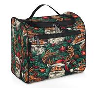 Mexpekil Beauty case da viaggio da appendere con 11 scomparti, con corna di agrifoglio, impermeabile, organizer da viaggio per accessori, shampoo, articoli da toeletta, Holly Jolly Corna