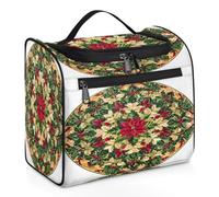 Mexpekil Beauty case da viaggio da appendere con 11 scomparti, con ghirlanda di bacche di agrifoglio, impermeabile, organizer da viaggio per accessori, shampoo, articoli da toeletta, Corona di bacche