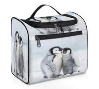 Mexpekil Beauty case da viaggio da appendere con 11 scomparti, con pinguino che si coccola nella neve, impermeabile, organizer da viaggio per accessori, shampoo, contenitori per articoli da toeletta,