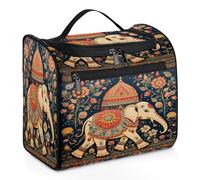 Mexpekil Beauty case da viaggio da appendere con 11 scomparti, elefante fiore India Birmania stile sud-est asiatico borsa cosmetica impermeabile organizer da viaggio per accessori shampoo full-size