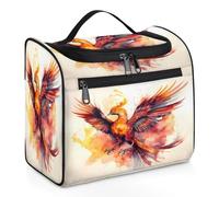 Mexpekil Beauty case da viaggio da appendere con 11 scomparti, Fire Phoenix Reborn in Ink Painting Borsa per cosmetici impermeabile organizer da viaggio per accessori shampoo contenitore full-size