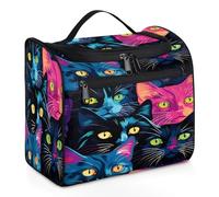 Mexpekil Beauty case da viaggio da appendere con 11 scomparti, gatto che guarda in lontananza, romantica, resistente all'acqua, trousse da viaggio organizer da viaggio per accessori shampoo