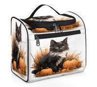 Mexpekil Beauty case da viaggio da appendere con 11 scomparti, gatto nero che ascolta la musica a tema animale, borsa per cosmetici impermeabile organizer da viaggio per accessori shampoo contenitore