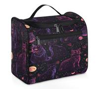 Mexpekil Beauty case da viaggio da appendere con 11 scomparti, gatto nero nel cielo stellato, impermeabile, organizer da viaggio per accessori, shampoo, contenitori per articoli da toeletta, Gatto