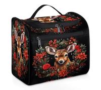 Mexpekil Beauty case da viaggio da appendere con 11 scomparti, ghirlanda di bacche di agrifoglio di Natale, impermeabile, organizer da viaggio per accessori, shampoo, contenitore di dimensioni
