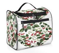 Mexpekil Beauty case da viaggio da appendere con 11 scomparti, Holly Berry Bliss, borsa per cosmetici impermeabile, organizer da viaggio per accessori, shampoo, articoli da toeletta, Holly Berry Bliss