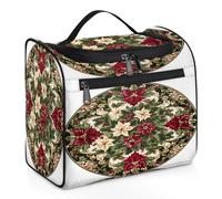Mexpekil Beauty case da viaggio da appendere con 11 scomparti, Holly e Poinsettia Bliss, borsa impermeabile per cosmetici, organizer da viaggio per accessori, shampoo, contenitori per articoli da