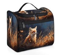 Mexpekil Beauty case da viaggio da appendere con 11 scomparti, la volpe con foglie morte, impermeabile, organizer da viaggio per accessori, shampoo, contenitori per articoli da toeletta di dimensioni