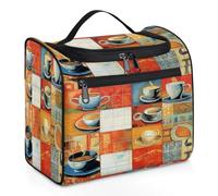 Mexpekil Beauty case da viaggio da appendere con 11 scomparti, motivi di caffè, astrattismo, impermeabile, organizer da viaggio per accessori, shampoo, contenitori per articoli da toeletta di