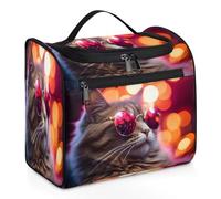Mexpekil Beauty case da viaggio da appendere con 11 scomparti, motivo astrattismo con gatto blu, impermeabile, organizer da viaggio per accessori, shampoo, contenitori per articoli da toeletta,