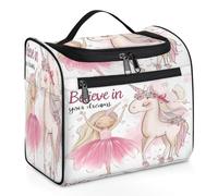 Mexpekil Beauty case da viaggio da appendere con 11 scomparti, motivo balletto, bellezza, unicorno, sogno, cartone animato, impermeabile, organizer da viaggio per accessori, shampoo, contenitore di