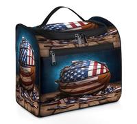 Mexpekil Beauty case da viaggio da appendere con 11 scomparti, motivo basket con bandiera americana, impermeabile, organizer da viaggio per accessori shampoo contenitore di dimensioni standard WC,