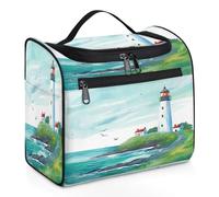 Mexpekil Beauty case da viaggio da appendere con 11 scomparti, motivo: faro, gabbiani, oche, speranza, pittura a inchiostro, impermeabile, organizer da viaggio per accessori, shampoo, contenitore di