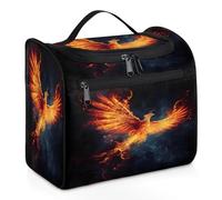 Mexpekil Beauty case da viaggio da appendere con 11 scomparti, motivo: fenice di fuoco nel fuoco, borsa per cosmetici impermeabile, organizer da viaggio per accessori, shampoo, contenitori per