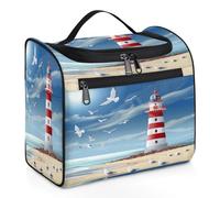 Mexpekil Beauty case da viaggio da appendere con 11 scomparti, motivo: gabbiani con faro e speranza, impermeabile, organizer da viaggio per accessori, shampoo, contenitori per articoli da toeletta,