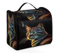 Mexpekil Beauty case da viaggio da appendere con 11 scomparti, motivo: gatto che legge musica, grazioso beauty case impermeabile, organizer da viaggio per accessori, shampoo, contenitori per articoli
