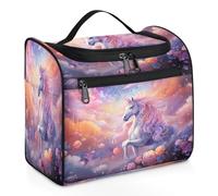 Mexpekil Beauty case da viaggio da appendere con 11 scomparti, motivo unicorno sognante tra le nuvole e fiore, impermeabile, organizer da viaggio per accessori, shampoo, contenitore a grandezza