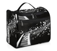 Mexpekil Beauty case da viaggio da appendere con 11 scomparti, note di pianoforte, musica, impermeabile, organizer da viaggio per accessori, shampoo, contenitori per articoli da toeletta, Pianoforte