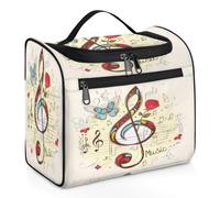 Mexpekil Beauty case da viaggio da appendere con 11 scomparti, note musicali, farfalla, musica, impermeabile, organizer da viaggio per accessori, shampoo, contenitori per articoli da toeletta, Musica