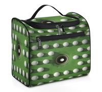 Mexpekil Beauty case da viaggio da appendere con 11 scomparti, palla da golf con sfondo verde, borsa per cosmetici impermeabile organizer da viaggio per accessori shampoo contenitore da toilette di