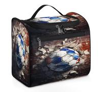 Mexpekil Beauty case da viaggio da appendere con 11 scomparti, pallone da calcio che distrugge il muro, borsa per cosmetici impermeabile organizer da viaggio per accessori shampoo contenitore di
