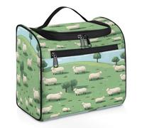 Mexpekil Beauty case da viaggio da appendere con 11 scomparti, pecora su erba verde, borsa per cosmetici resistente all'acqua, organizer da viaggio per accessori, shampoo, contenitori per articoli da
