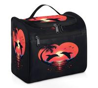 Mexpekil Beauty case da viaggio da appendere con 11 scomparti, per amanti dei delfini, tramonto, amore, amore, impermeabile, organizer da viaggio per accessori, shampoo, contenitori per articoli da