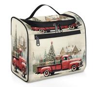 Mexpekil Beauty case da viaggio da appendere con 11 scomparti, regalo di Natale con camion rosso, impermeabile, organizer da viaggio per accessori shampoo, contenitori per articoli da toeletta di