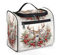 Mexpekil Beauty case da viaggio da appendere con 11 scomparti, renna di Natale, agrifoglio, bacche, ghirlanda, borsa per cosmetici impermeabile, organizer da viaggio per accessori shampoo contenitore