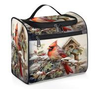 Mexpekil Beauty case da viaggio da appendere con 11 scomparti, rosso invernale, con pettirosso agrifoglio, impermeabile, organizer da viaggio per accessori, shampoo, contenitori per articoli da