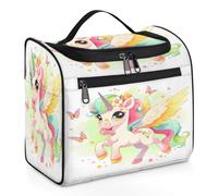 Mexpekil Beauty case da viaggio da appendere con 11 scomparti, simpatico unicorno con ali e farfalle, impermeabile, organizer da viaggio per accessori, shampoo, contenitore di dimensioni standard per,