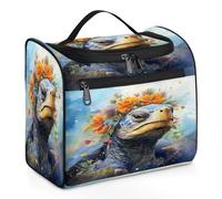 Mexpekil Beauty case da viaggio da appendere con 11 scomparti, tartaruga con ghirlanda, impermeabile, organizer da viaggio per accessori, shampoo, contenitori per articoli da toeletta, Tartaruga Con