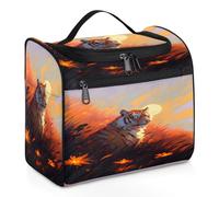 Mexpekil Beauty case da viaggio da appendere con 11 scomparti, tigre che guarda la distanza tramonto acquerello borsa cosmetica impermeabile organizer da viaggio per accessori shampoo full-size Cont,
