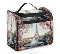 Mexpekil Beauty case da viaggio da appendere con 11 scomparti, Torre Eiffel di Parigi, Praga, quadrata, impermeabile, organizer da viaggio per accessori, shampoo, contenitori per articoli da toeletta