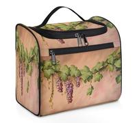 Mexpekil Beauty case da viaggio da appendere con 11 scomparti, uva, foglie verdi, impermeabile, organizer da viaggio per accessori, shampoo, contenitori per articoli da toeletta, Uva Vite Foglie Verdi