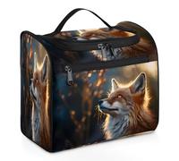 Mexpekil Beauty case da viaggio da appendere con 11 scomparti, volpe che guarda in lontananza, borsa per cosmetici impermeabile per cosmetici, organizer da viaggio per accessori shampoo contenitore