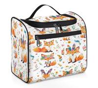 Mexpekil Beauty case da viaggio da appendere con 11 scomparti, volpe con ghirlanda sulla testa, tribale bohémien, cartone animato, impermeabile, organizer da viaggio per accessori shampoo full-size
