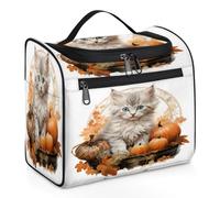 Mexpekil Beauty case da viaggio da appendere con 11 scomparti, zucca di gatto nero con foglie morte, impermeabile, organizer da viaggio per accessori, shampoo, contenitore di dimensioni standard,