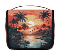 Mexpekil Beauty case da viaggio da appendere per donne al tramonto fiume palme grande borsa portatile per trucchi organizer per cosmetici per ragazze e ragazzi
