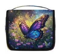 Mexpekil Beauty case da viaggio da appendere per donne, bella farfalla fiore grande borsa da bagno portatile trucco organizer borse per ragazze ragazzi